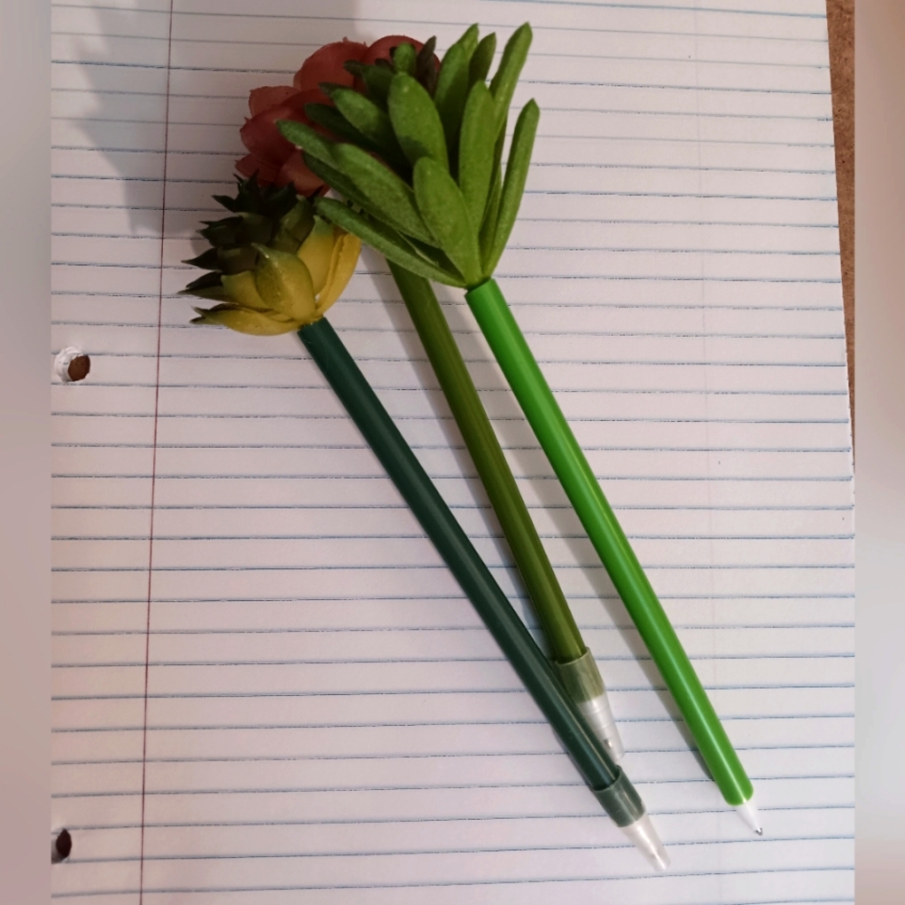 3 Floral Succulant Plant Decorative Fun Pen Set